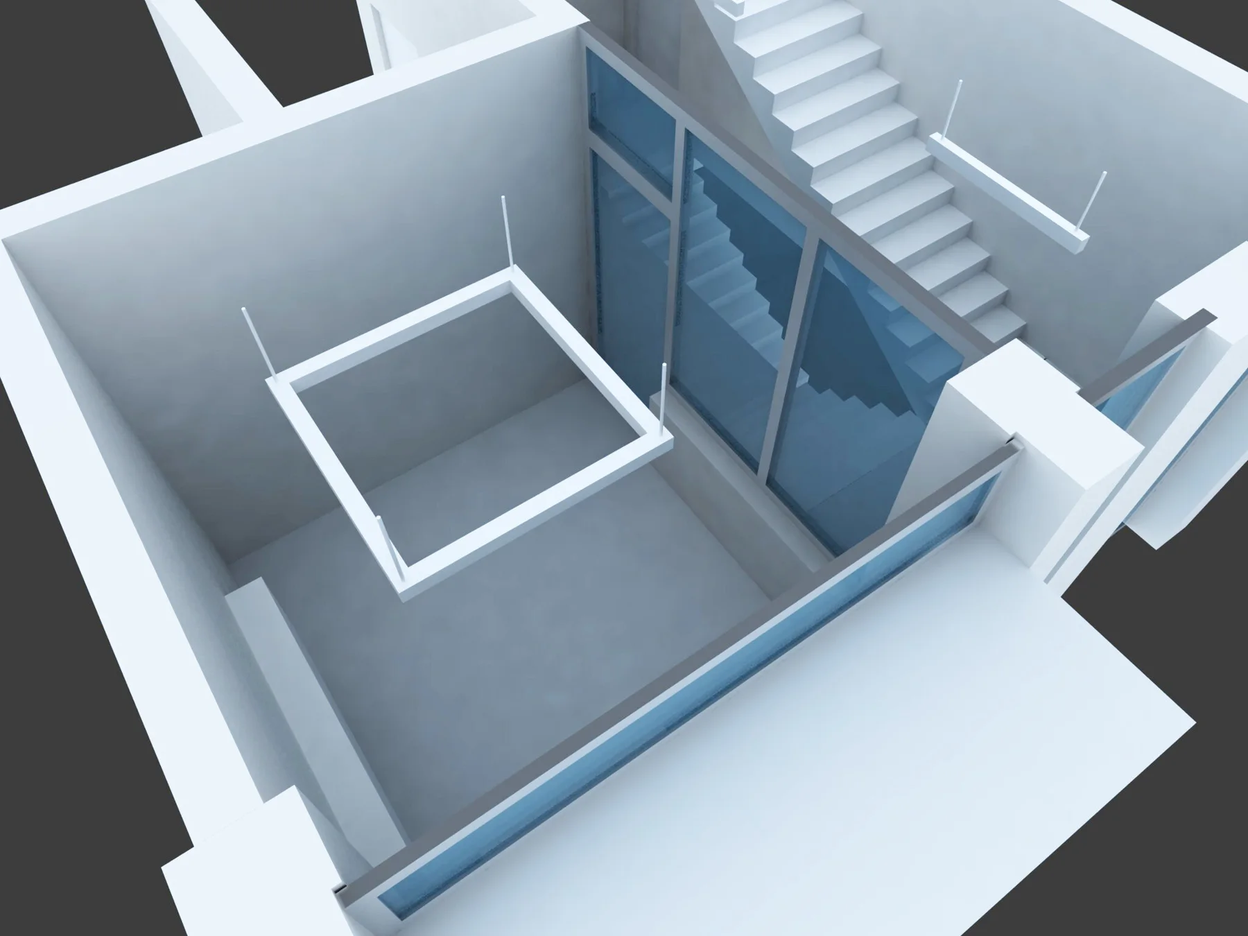 Visualisation architecturale d’une cage d’escalier vue d’en haut