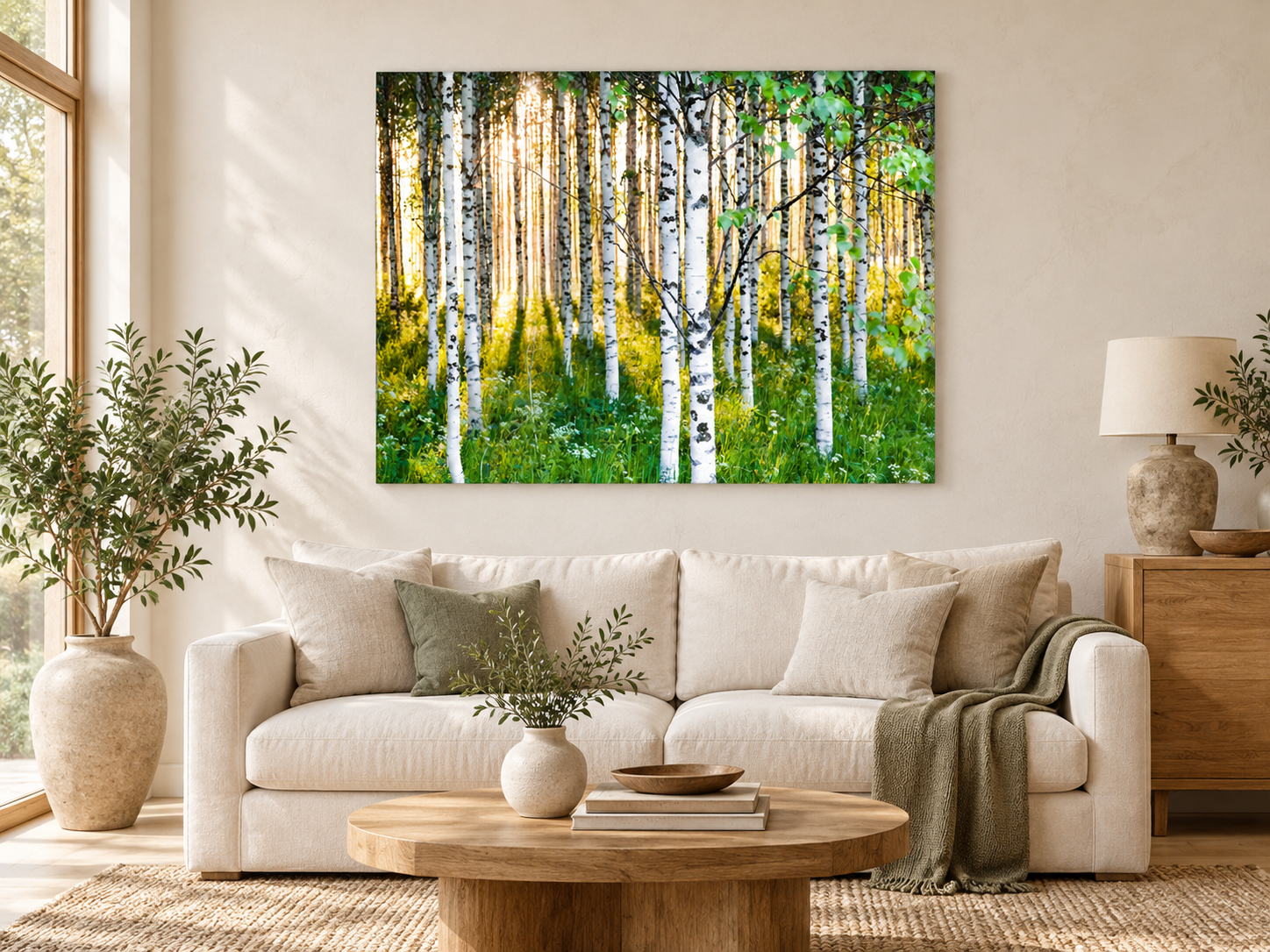 Visualisation d’intérieur avec l’œuvre photographique « Atmospheric birch forest 3, Finnland » d’André Wagner ; il ne s’agit pas d’une installation photographiée.