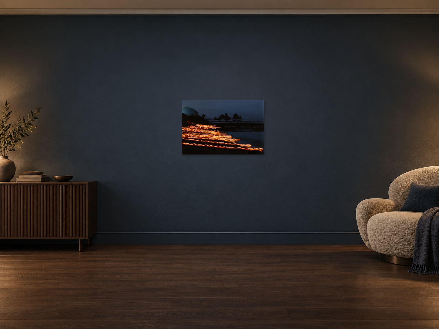 Visualisation d&rsquo;int&eacute;rieur avec l&rsquo;&oelig;uvre photographique &laquo; Behind the lines, Neuseeland &raquo; d&rsquo;Andr&eacute; Wagner ; il ne s&rsquo;agit pas d&rsquo;une installation photographi&eacute;e.