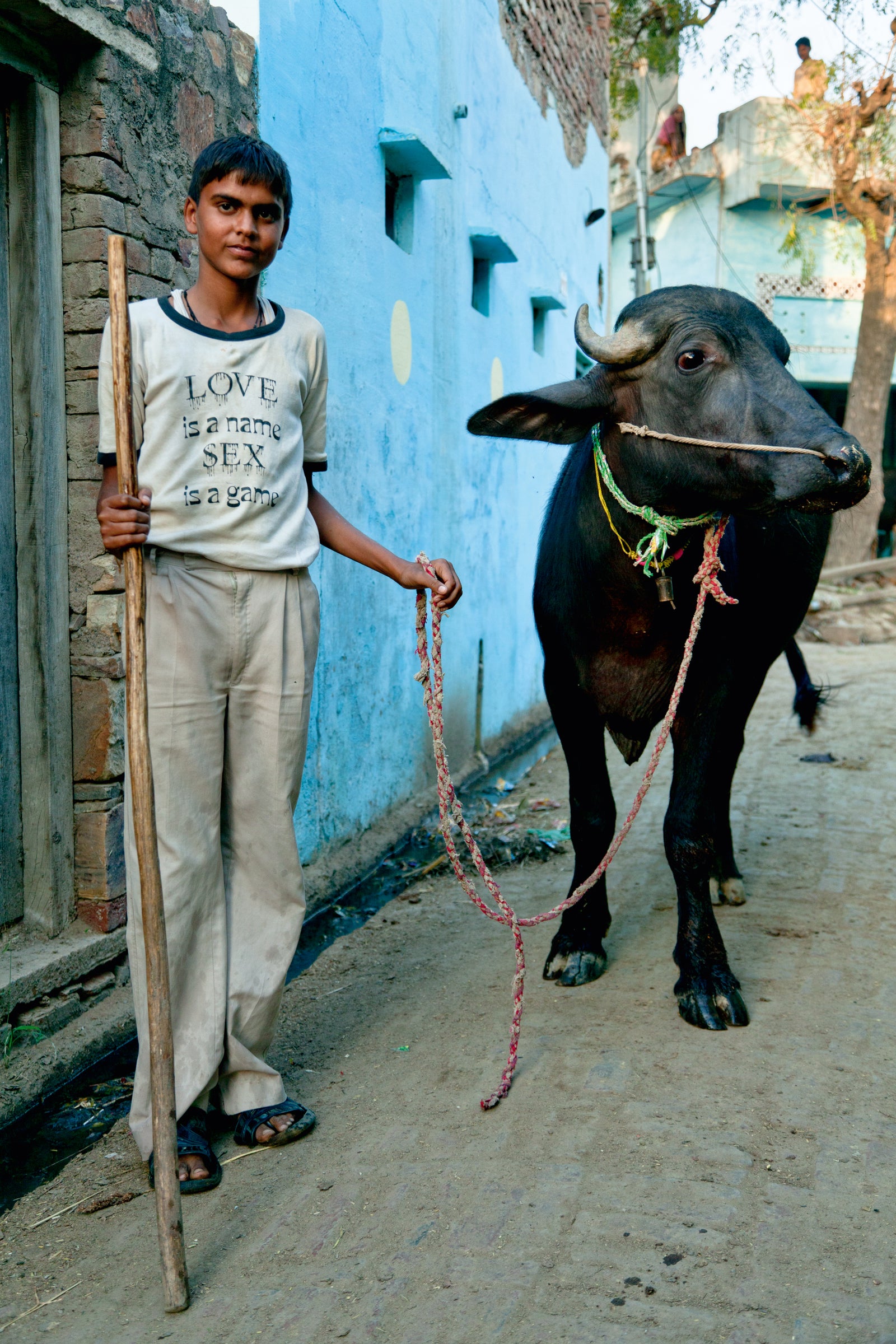 Photographie d’art d’André Wagner: Cowherd boy with water buffalo in Uttar Pradesh.