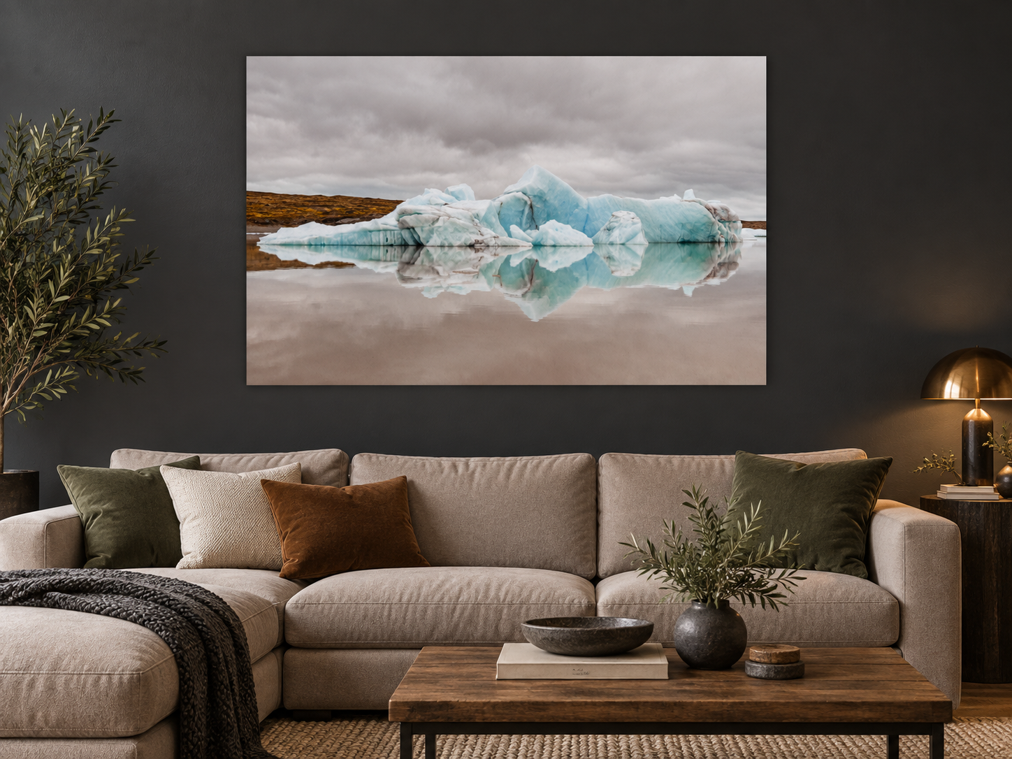 Interior visualization featuring the photographic artwork “Earthporn 2, Island” by André Wagner; not a photographed installation.