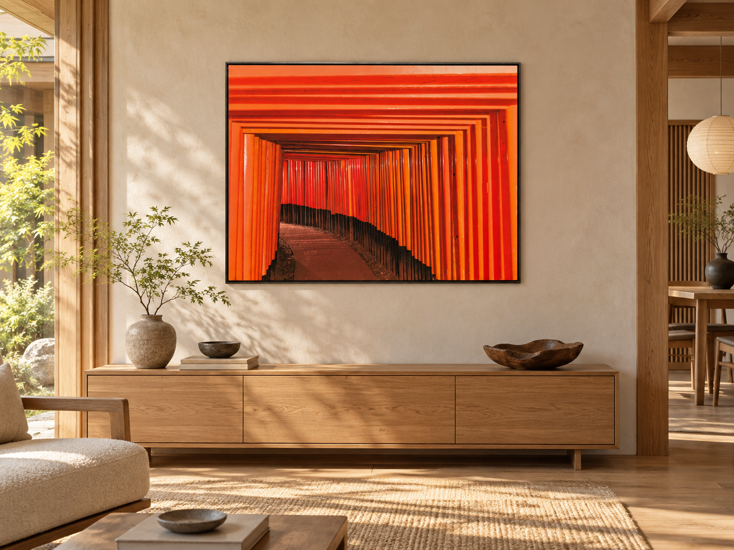 Visualisation d’intérieur avec l’œuvre photographique « Fushimi inari-taisha 5, Japan » d’André Wagner ; il ne s’agit pas d’une installation photographiée.