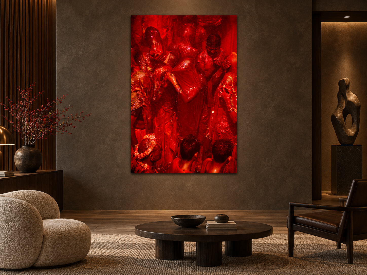 Visualisation d’intérieur avec l’œuvre photographique « Holi 1, Indien » d’André Wagner ; il ne s’agit pas d’une installation photographiée.