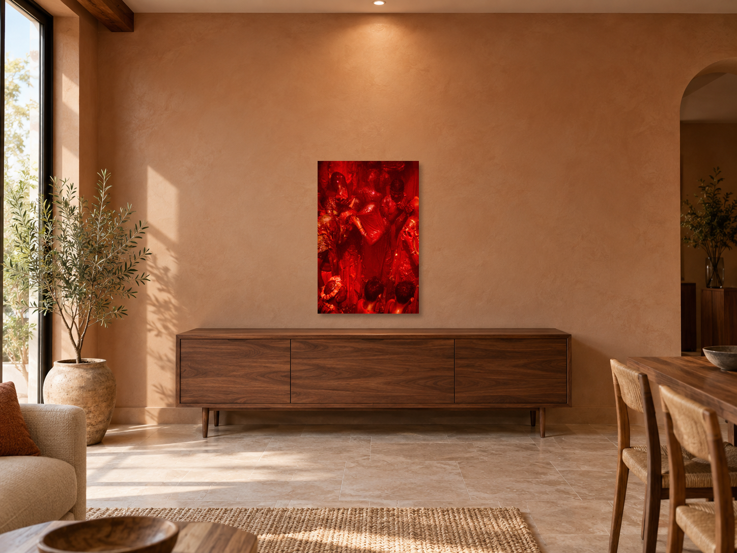 Visualisation d’intérieur avec l’œuvre photographique « Holi 1, Indien » d’André Wagner ; il ne s’agit pas d’une installation photographiée.