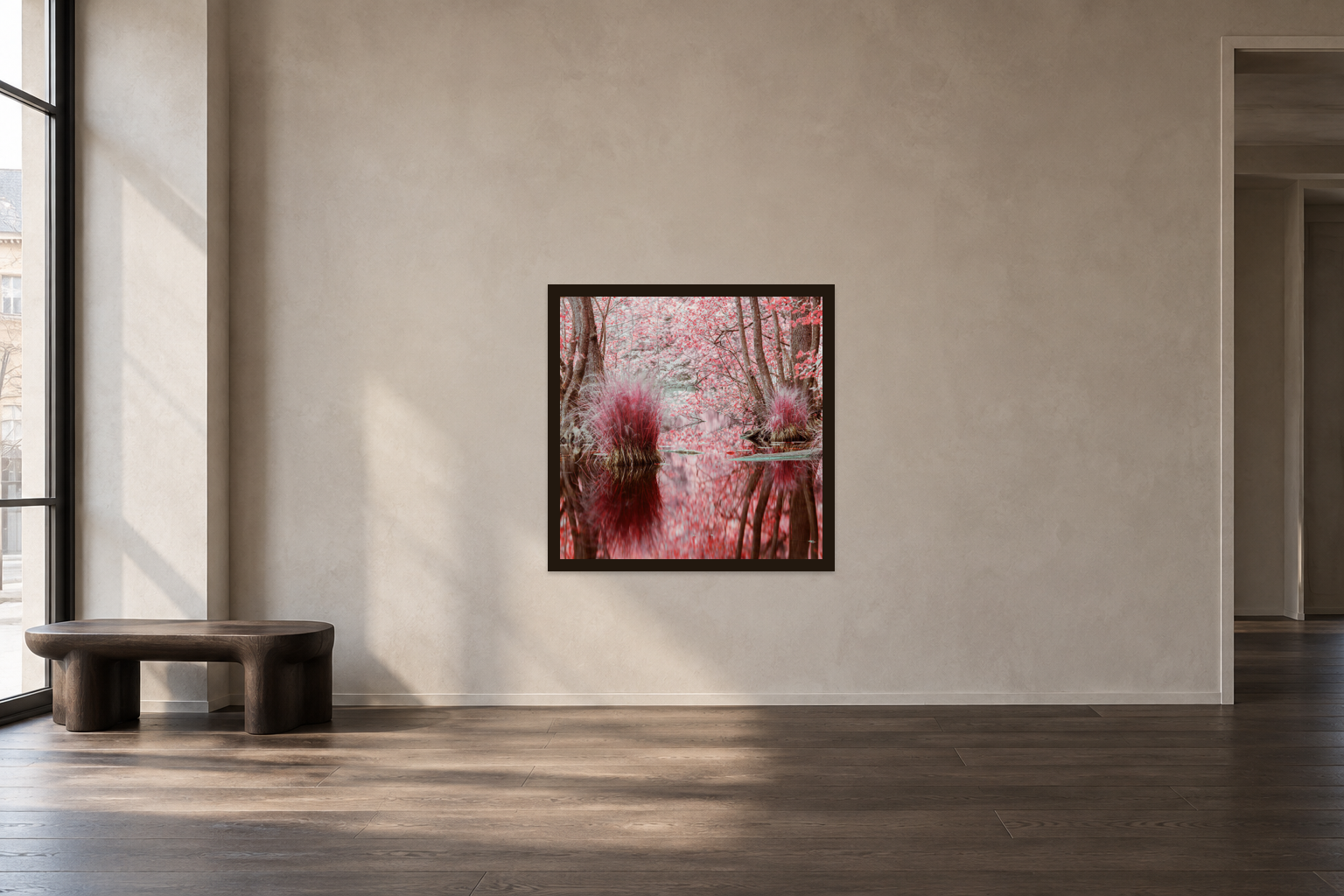 Visualisation d’intérieur avec l’œuvre photographique « In harmony with nature, Deutschland » d’André Wagner ; il ne s’agit pas d’une installation photographiée.