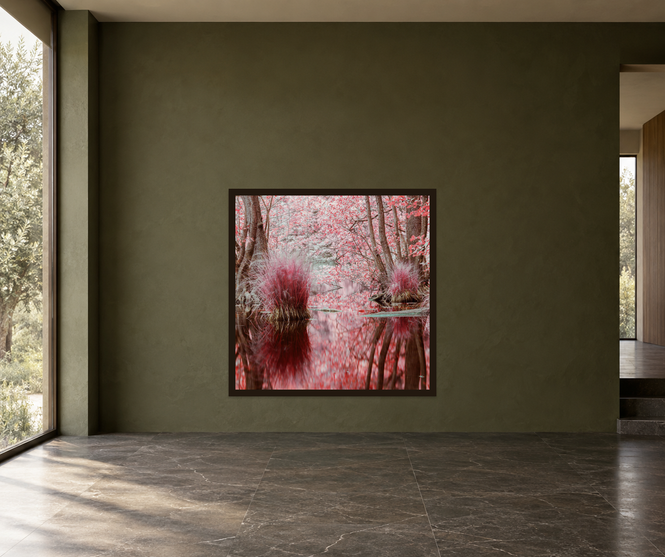 Visualisation d’intérieur avec l’œuvre photographique « In harmony with nature, Deutschland » d’André Wagner ; il ne s’agit pas d’une installation photographiée.