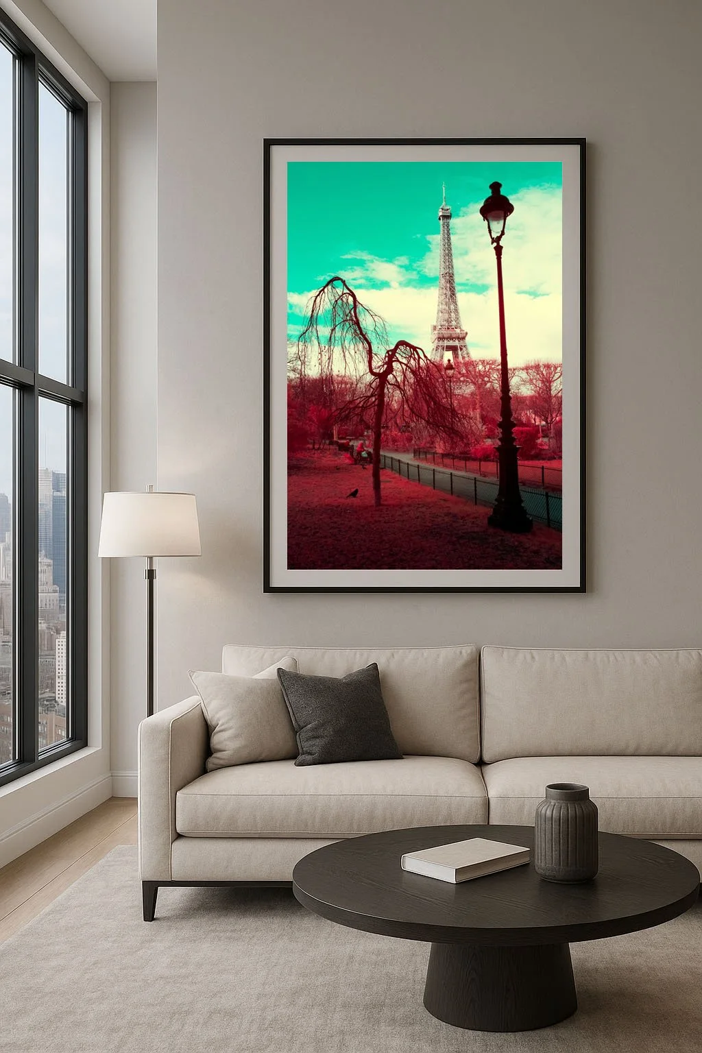 Infrared image of the Eiffel Tower by André Wagner – a surreal moment between urban structure, nature and perception. The bare tree in the foreground acts as a silent witness between the worlds.