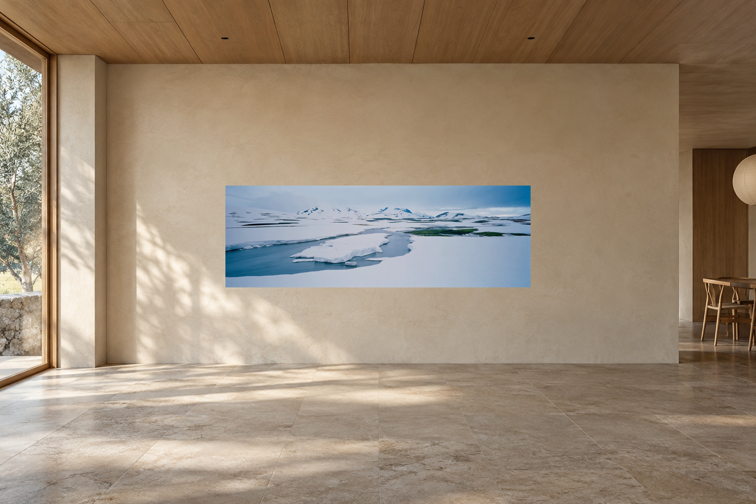 Visualisation d’intérieur avec l’œuvre photographique « Island spring, Island » d’André Wagner ; il ne s’agit pas d’une installation photographiée.