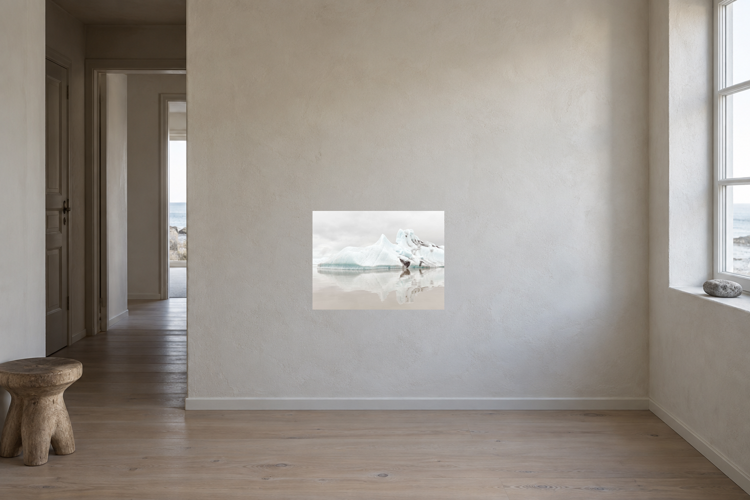 Interior visualization with the photographic artwork &ldquo;J&ouml;kuls&aacute;rl&ograve;n glacier lagoon 2, Island&rdquo; by Andr&eacute; Wagner; not a photographed installation.