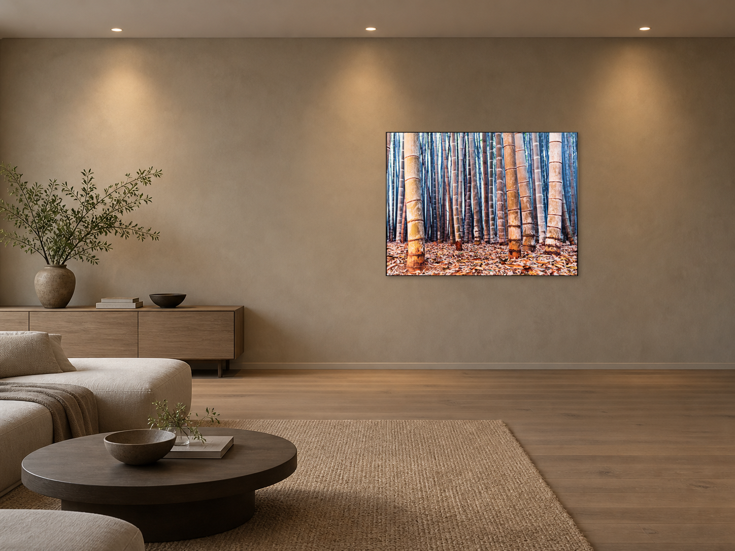 Visualisation d’intérieur avec l’œuvre « Bamboo Twiligt 1, Japan ».