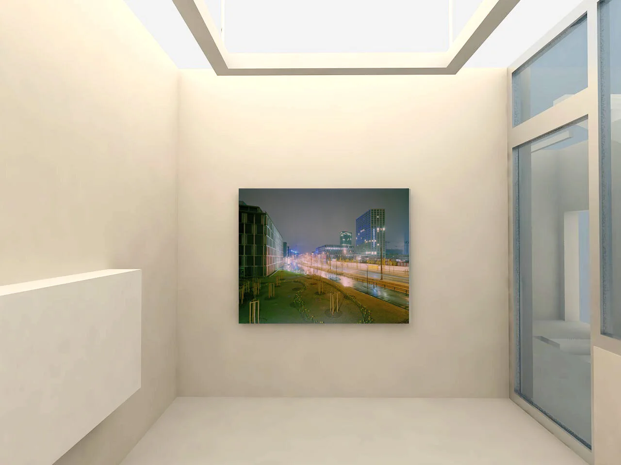 Visualisation d’intérieur avec une photographie de paysage sous un ciel bleu