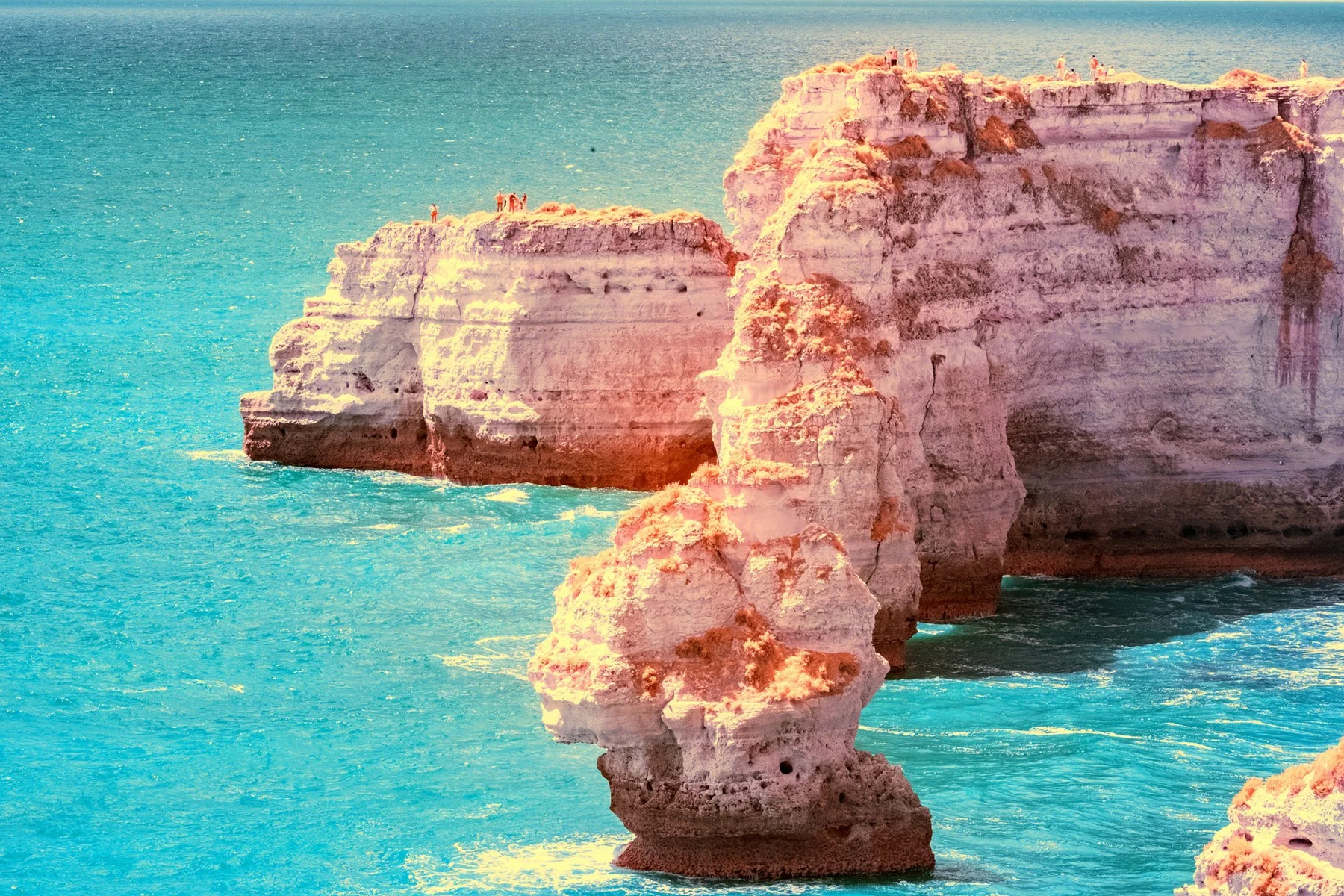 Côte rocheuse escarpée au-dessus de la mer.