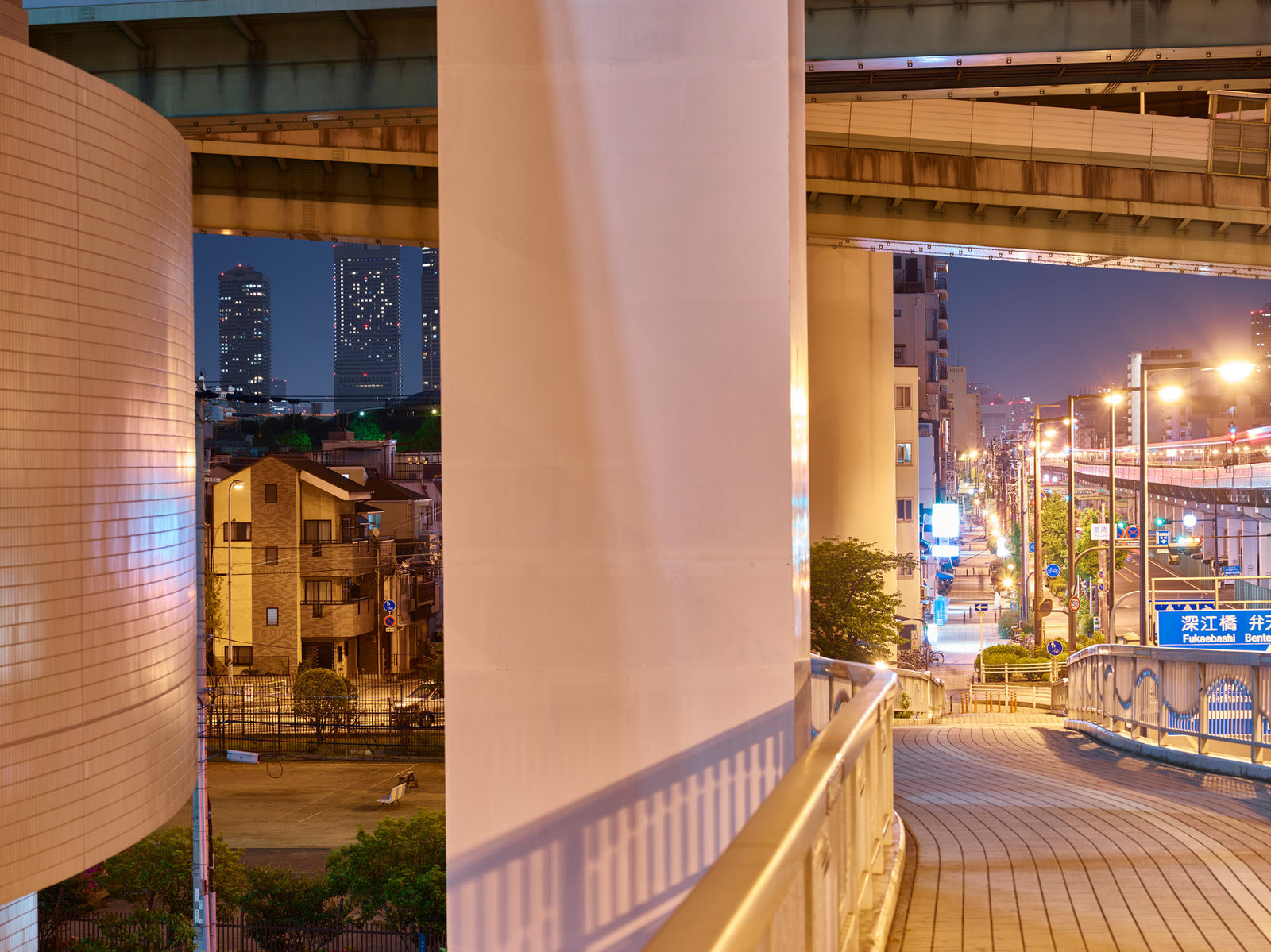 Fine art photography by André Wagner: A broad pale pier divides two views — Two Windows Of Osaka.