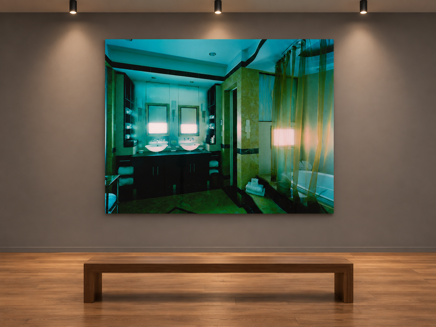 Visualisation d&rsquo;int&eacute;rieur avec l&rsquo;&oelig;uvre photographique &laquo; Up to date, Usa &raquo; d&rsquo;Andr&eacute; Wagner ; il ne s&rsquo;agit pas d&rsquo;une installation photographi&eacute;e.