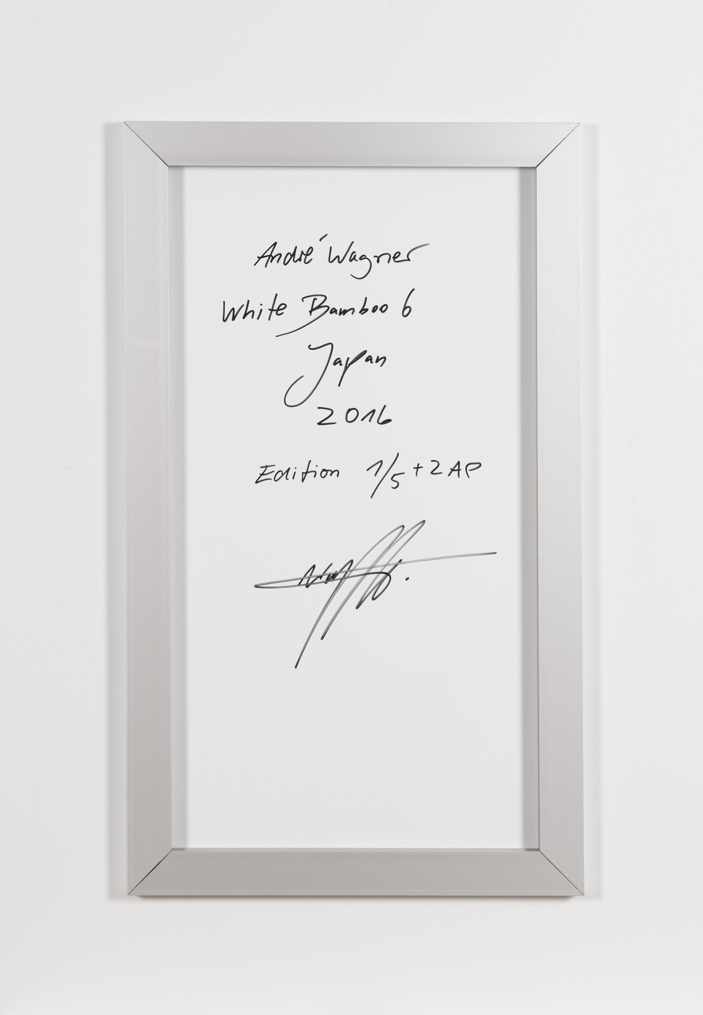 Vue du dos de l’œuvre photographique « White Bamboo 6, Japan » d’André Wagner.