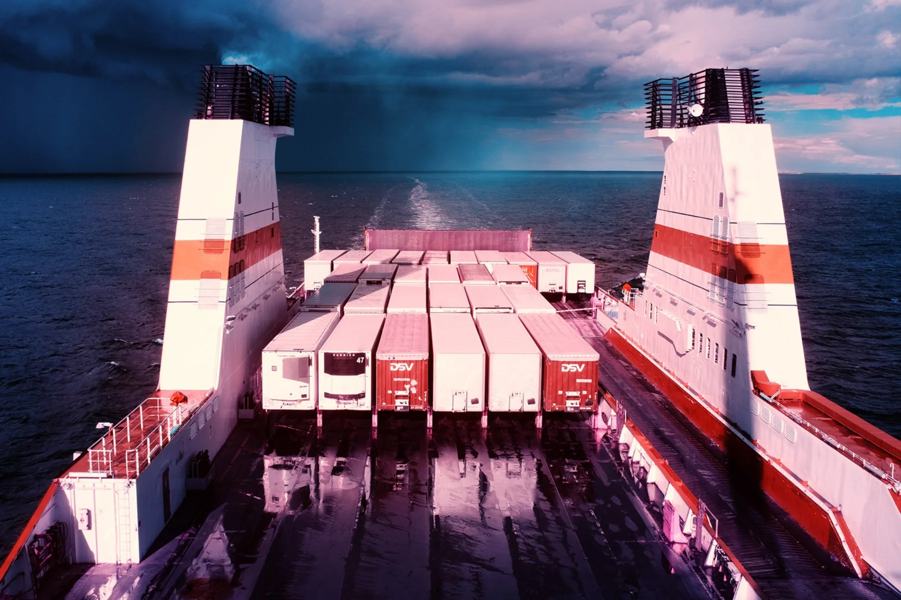 View over a ferry to the sea.