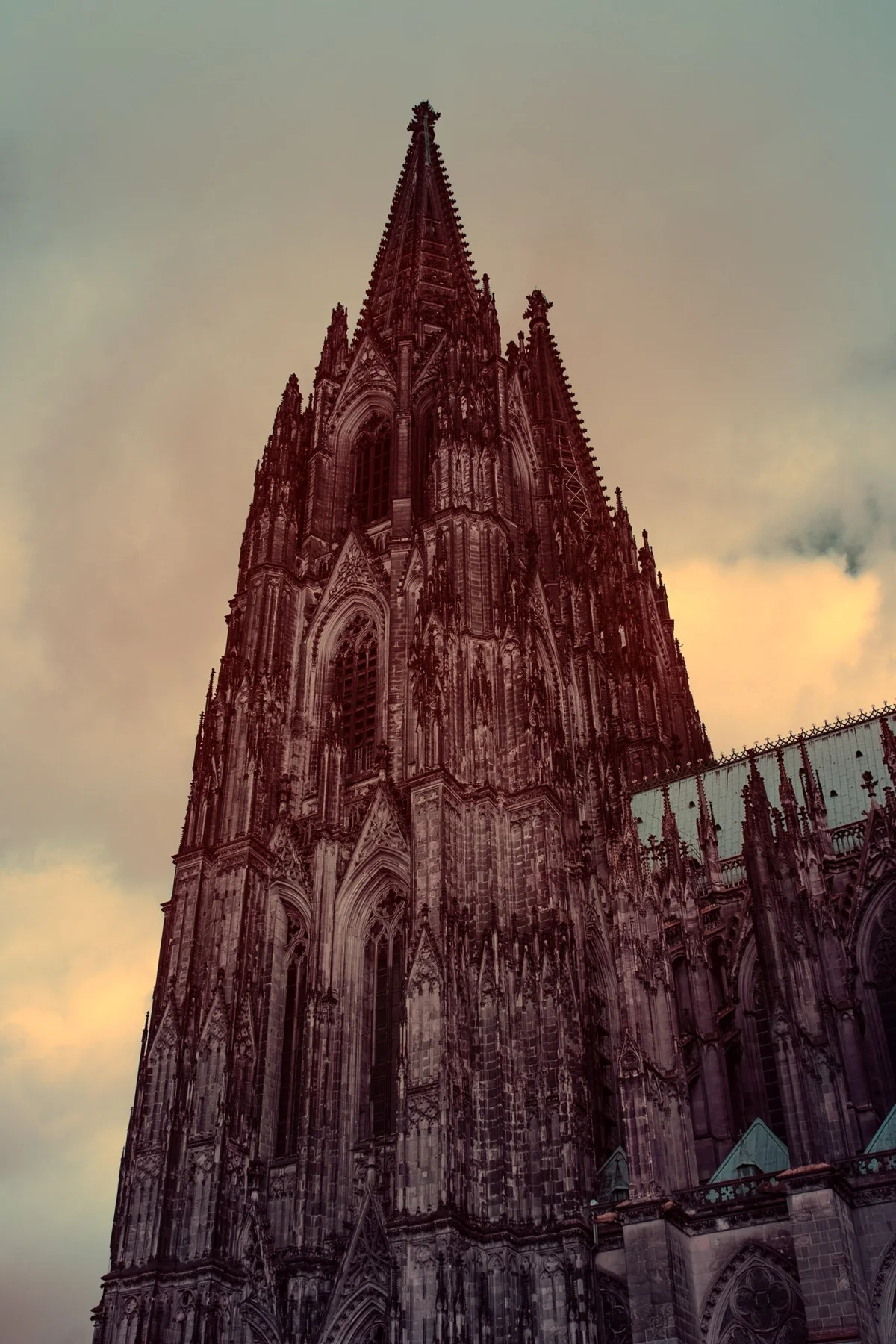 Detail of the Gothic towers of Cologne Cathedral.
