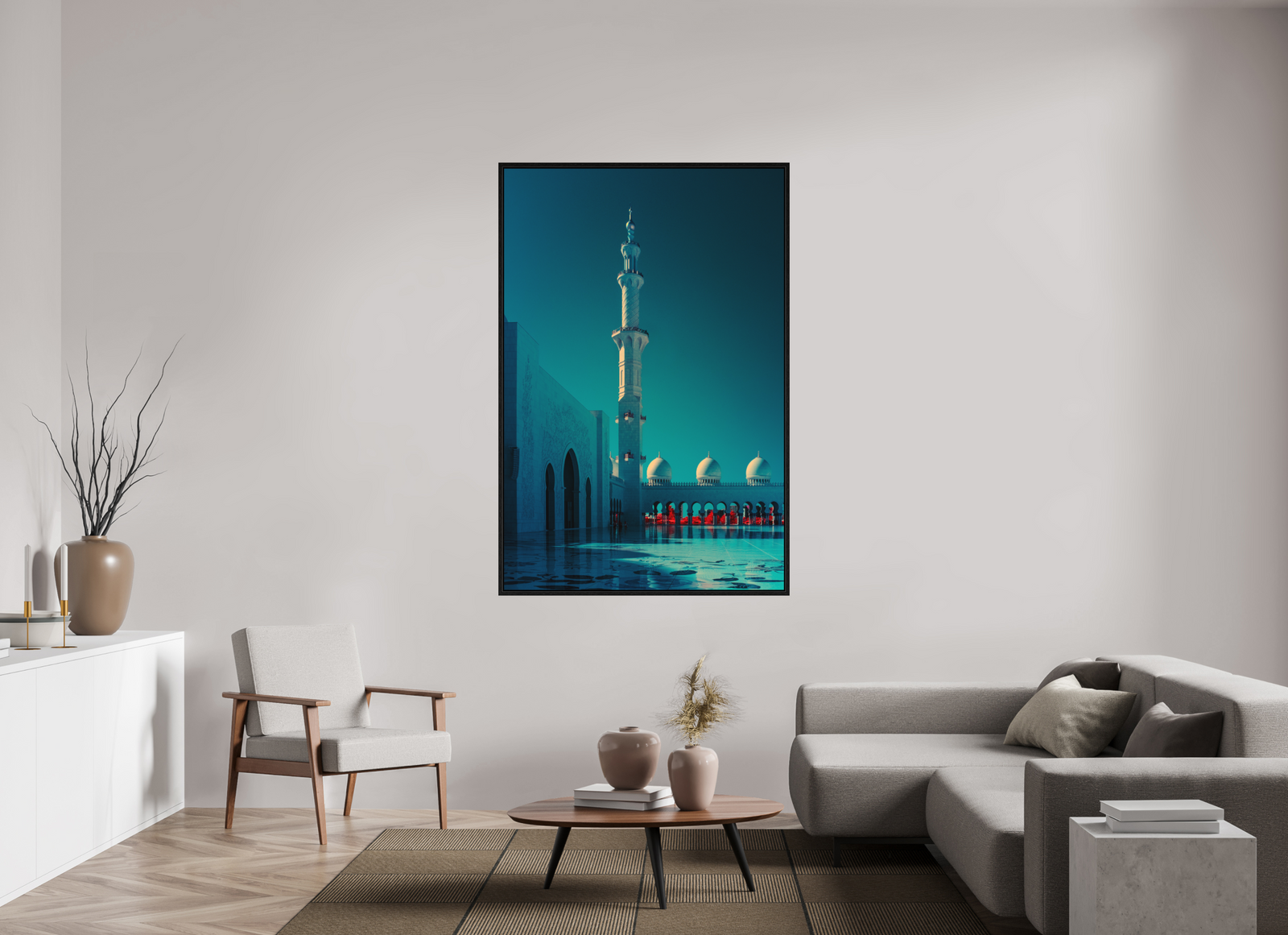 Vertical Silence · 111 × 167 cm · Fotoabzug auf Alu-Dibond · matt · Schattenfugenrahmen 15 mm · Eiche schwarz