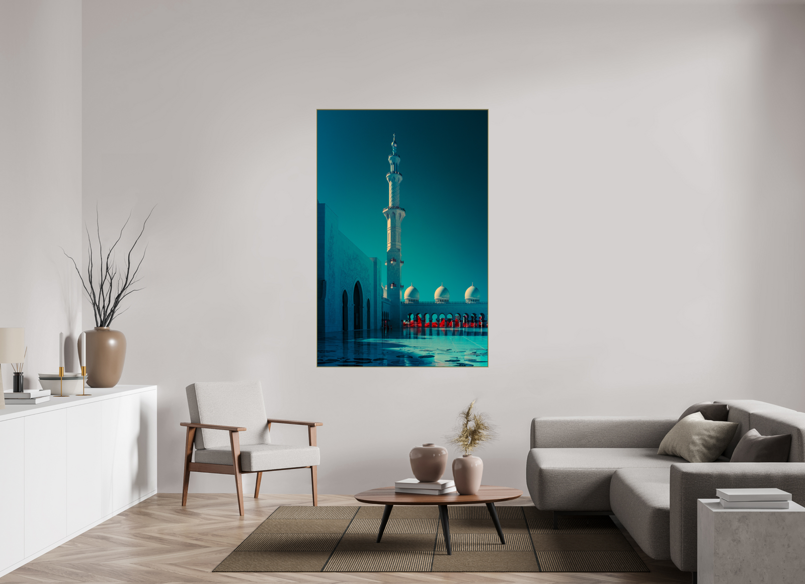 Vertical Silence · 111 × 167 cm · ChromaLuxe · glänzend · Aluminiumrahmen 25 mm · Gold