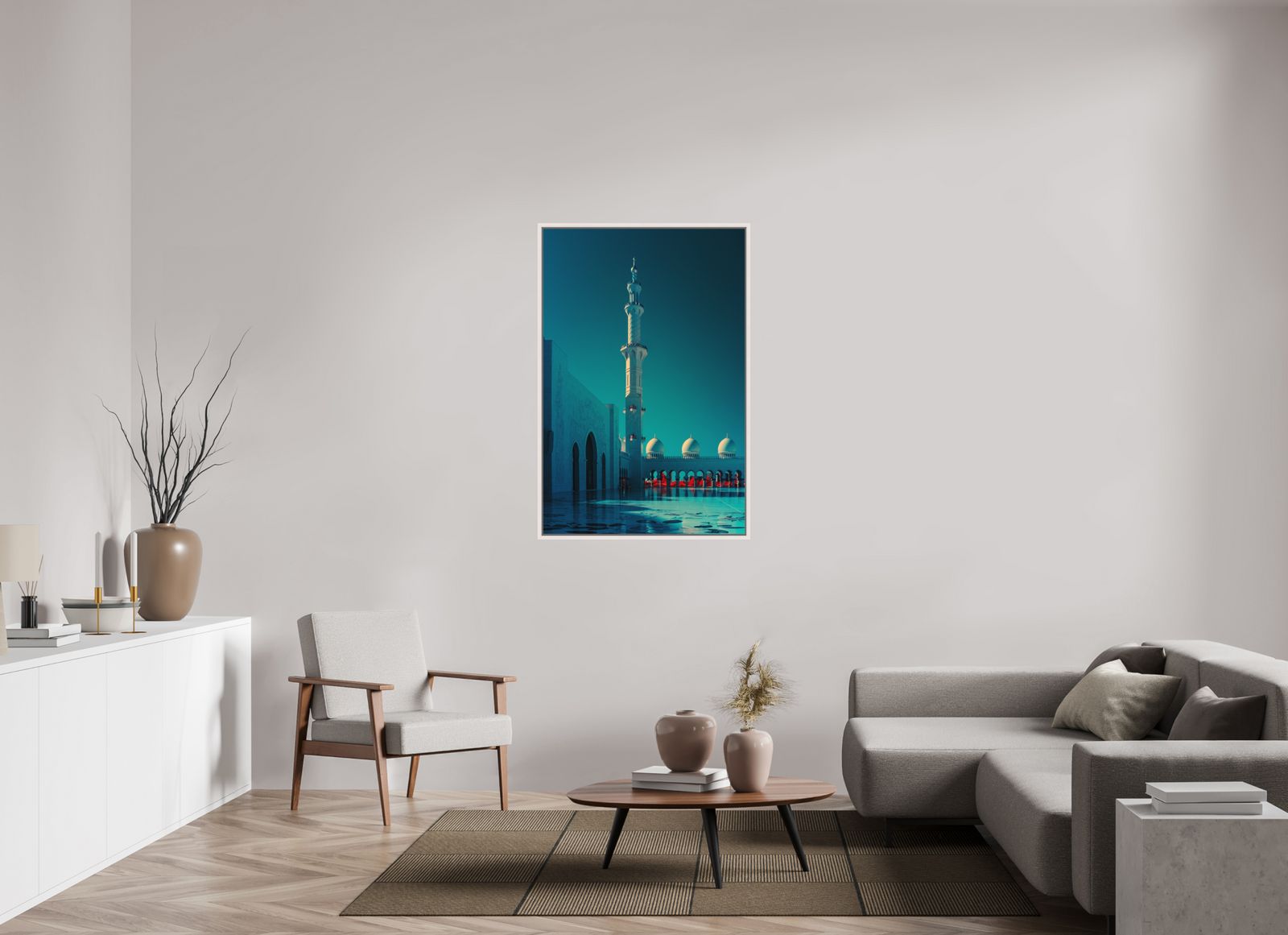 Vertical Silence · 82 × 124 cm · Fotoabzug auf Alu-Dibond · matt · Schattenfugenrahmen 15 mm · Ahorn weiß