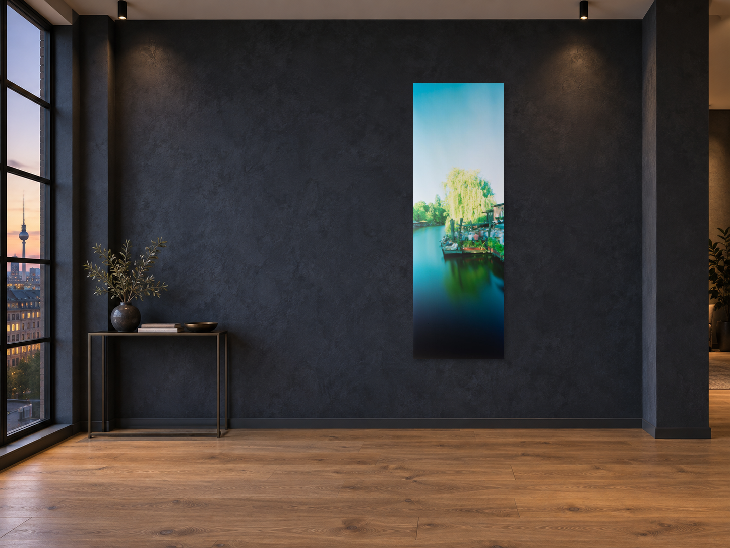 Interior visualization featuring “After Hour, Deutschland”. Size, framing and presentation are discussed personally. Not a photographed installation.