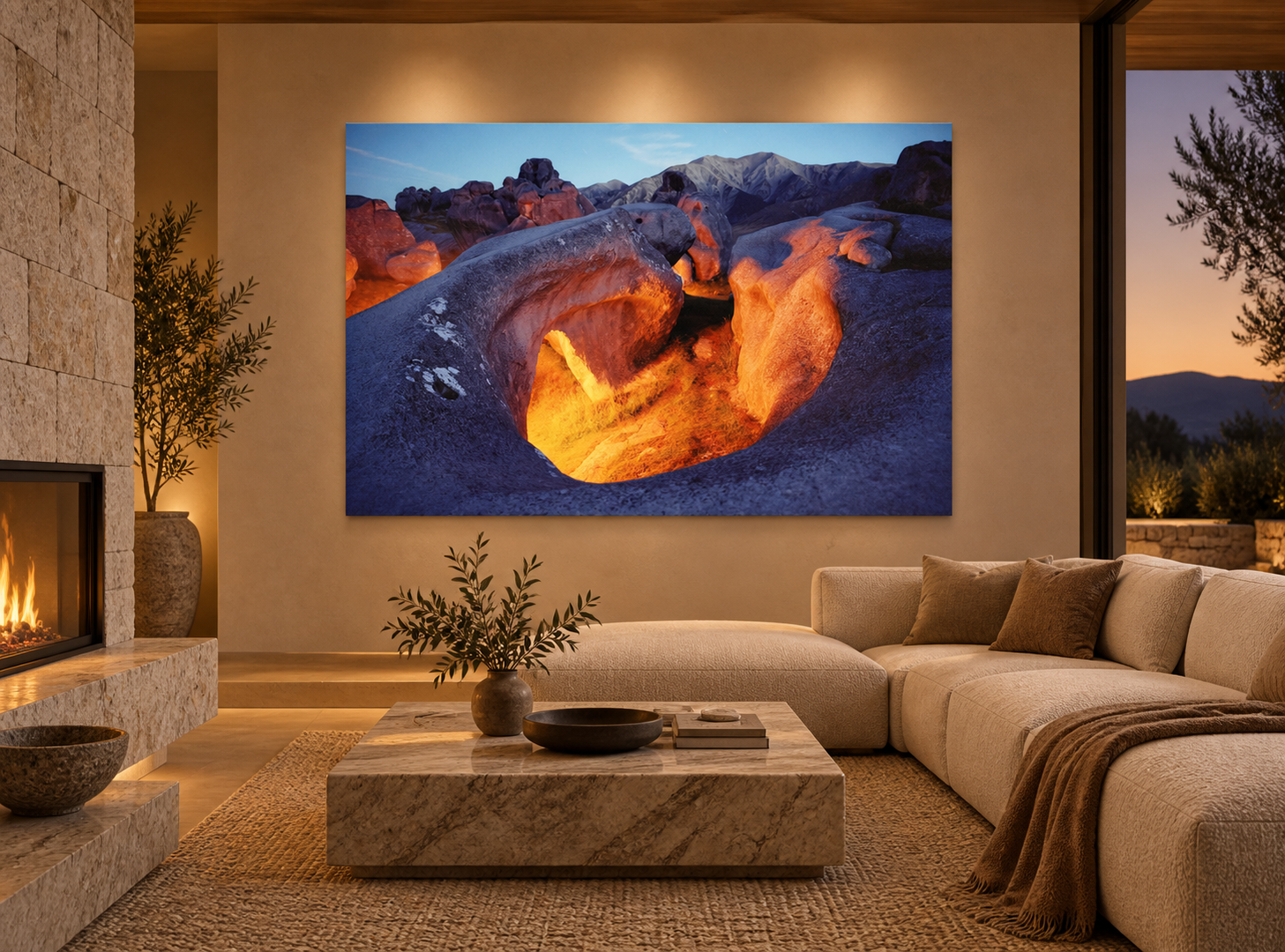 Visualisation d’intérieur générée par IA – MAORI SPIRIT, NEUSEELAND. Présentation indicative du format et de l’effet spatial ; il ne s’agit pas d’une installation photographiée.