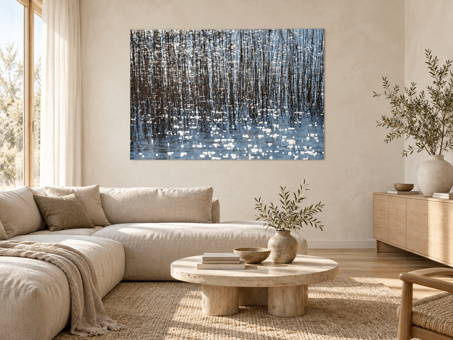 KI-generierte Raumvisualisierung – Thousands of Suns, Deutschland. Darstellung dient der Orientierung zu Größe und Wirkung; keine fotografierte Installation.