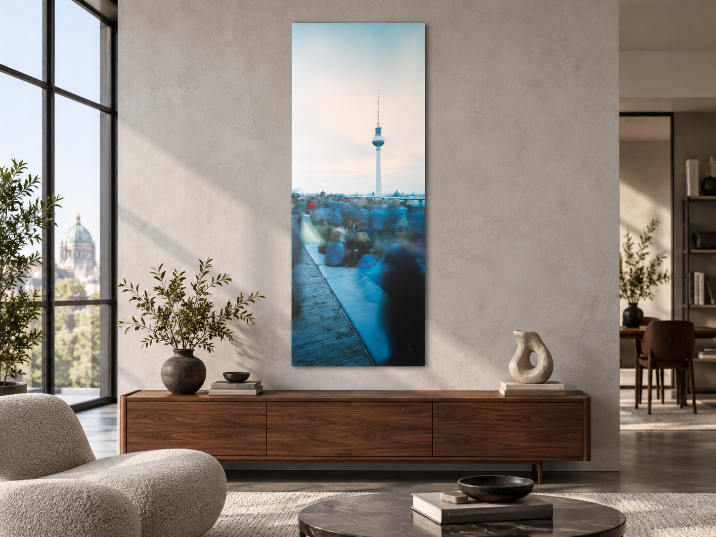 Visualisation d’intérieur générée par IA — Weekend, Deutschland. Illustration du format et de la présence de l’œuvre ; il ne s’agit pas d’une installation photographiée.