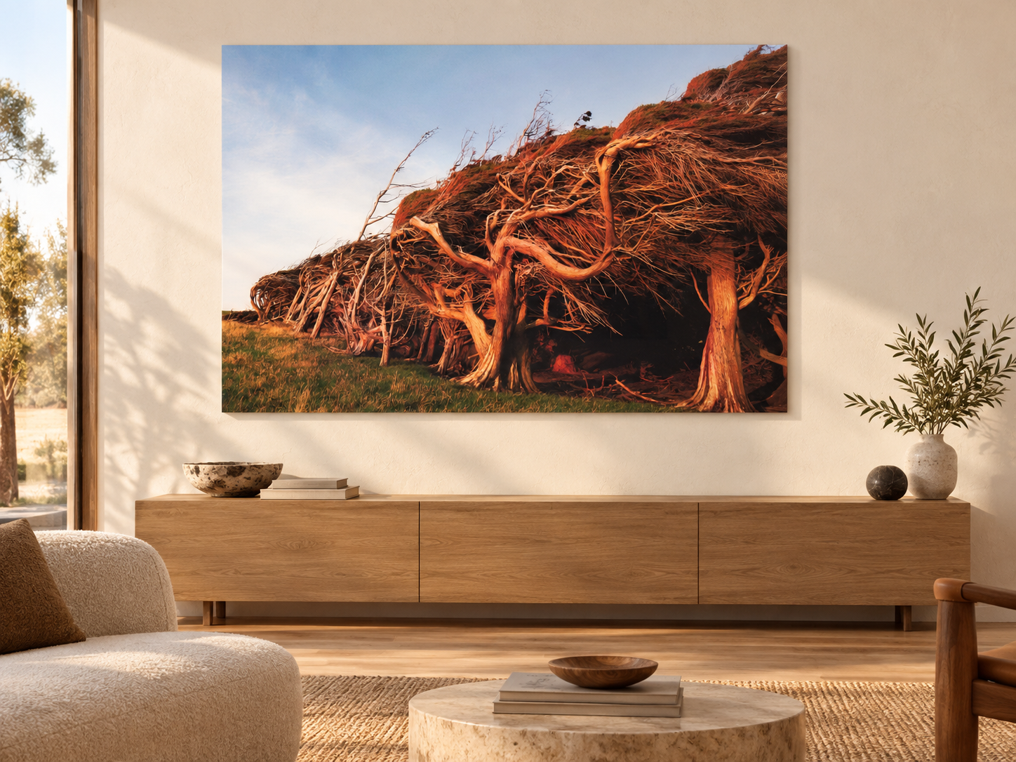 KI-generierte Raumvisualisierung – Slope Point 2, Neuseeland. Darstellung dient der Orientierung zu Größe und Wirkung; keine fotografierte Installation.