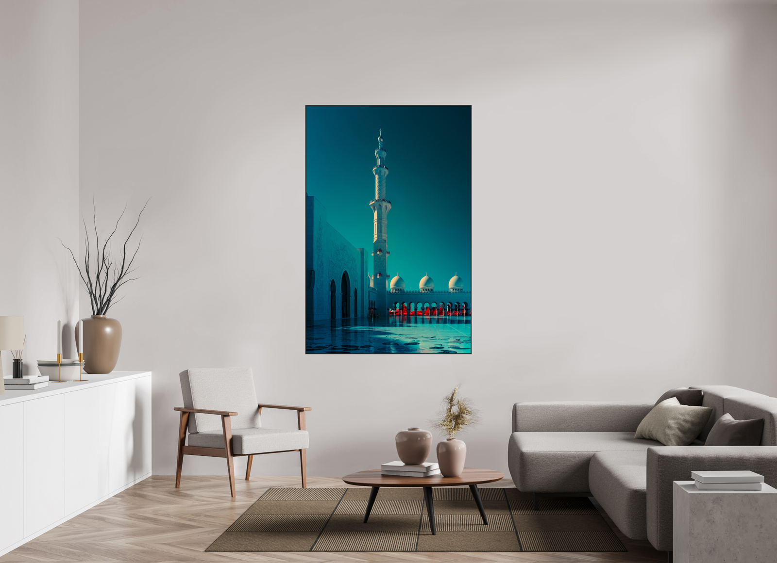 Vertical Silence · 111 × 167 cm · ChromaLuxe · glänzend · Aluminiumrahmen 25 mm · Schwarz